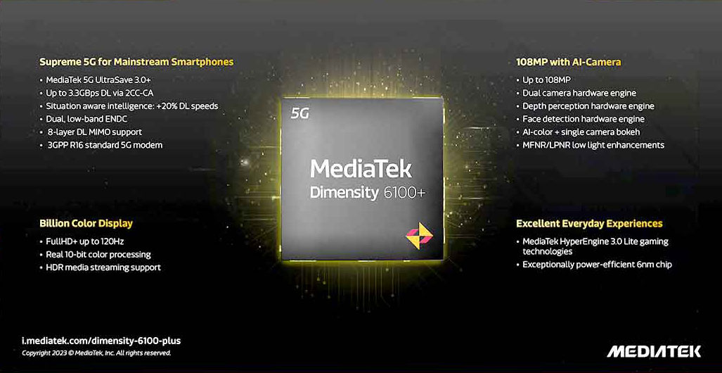 Ключевые спецификации MediaTek Dimensity 6100+