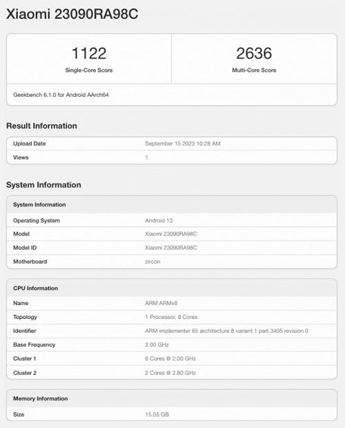 Результаты тестов Redmi Note 13 Pro+ в Geekbench